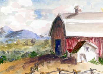 Barn In The Hills Mary Tilton Waterloo WI watercolor  SOLD